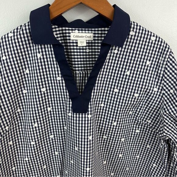Coldwater Creek Blue White Checkered Picnic Tunic Shirt Size Large - Picture 4 of 14